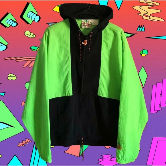 80s Vintage Ocean Equipment Pullover Windbreaker Neon - Picture 5 of 5